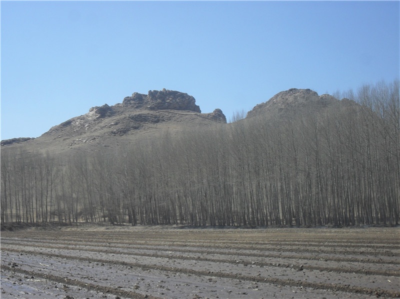 田间配上荒凉的小山，飞一般的意境