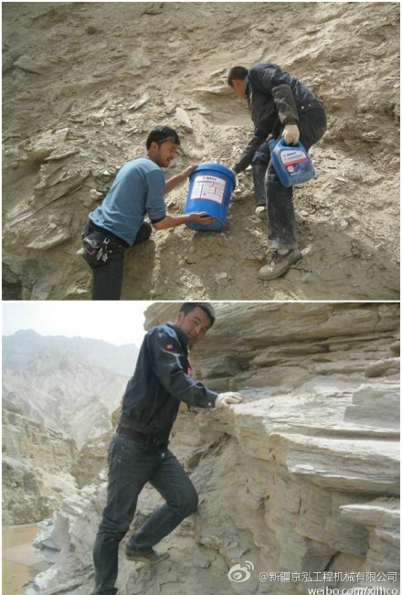 这里是新疆和田地区和田到布雅公路90公里处，我们三一的服务工程师们需要过河床前去给.jpg